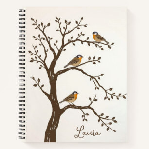 Niedliche Vögel in einem Baumjournal / Notebook Notizbuch
