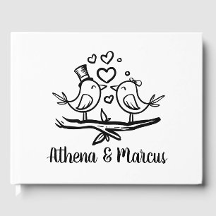 Niedliche Vögel Lovebird Schwarz-weiße Hochzeit Gästebuch