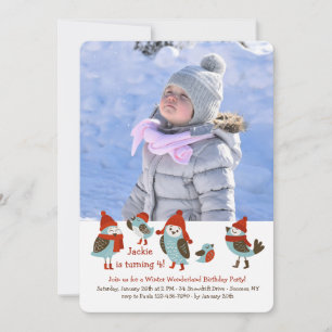 Niedliche Vögel mit Winter kleidet Foto-Karte Einladung