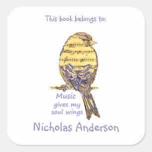 Niedliche Vogel Music geben Wings Quote Buchzeiche Quadratischer Aufkleber