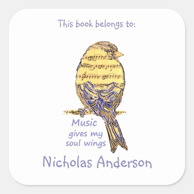 Niedliche Vogel Music geben Wings Quote Buchzeiche Quadratischer Aufkleber (Vorderseite)