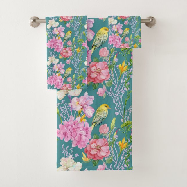Niedliche Vögel und Blume Badhandtuch Set (Insitu)