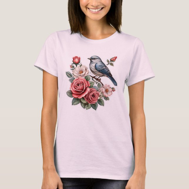 niedliche Vögel und Blume T-Shirt (Vorderseite)