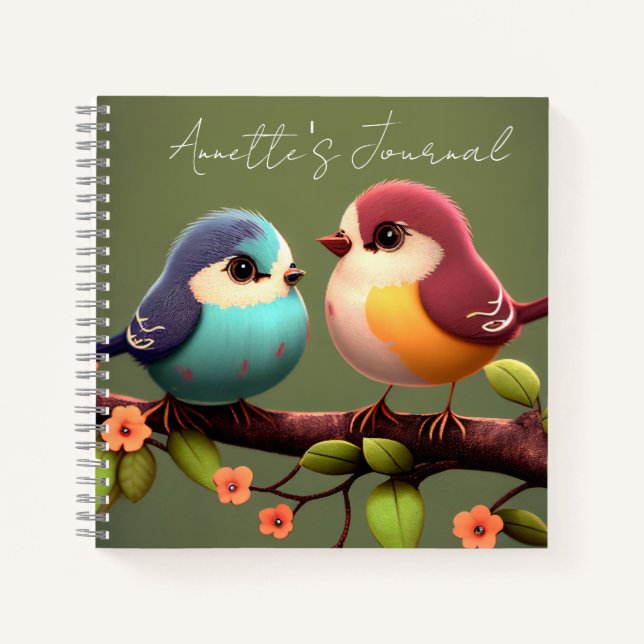 Niedliche Vögel und Blüten im Apple Notizbuch (Vorderseite)