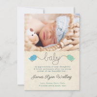 Niedliche Vögel Vielen Dank Hinweis Baby Boy Foto