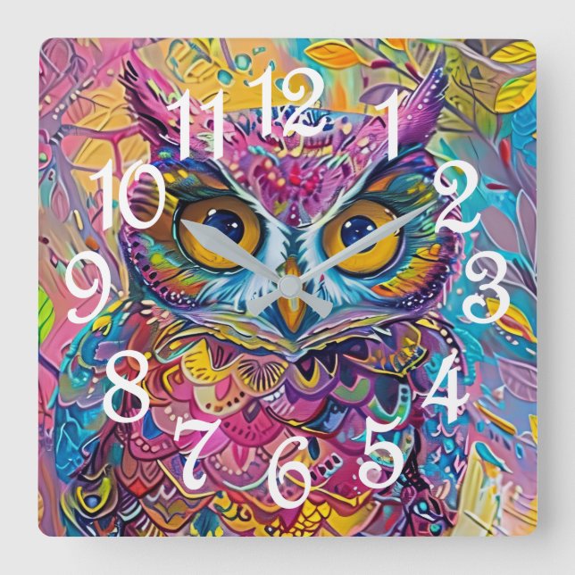 Niedliche Vogelfarbe Abstrakte Vogelart Art Quadratische Wanduhr (Vorderseite)