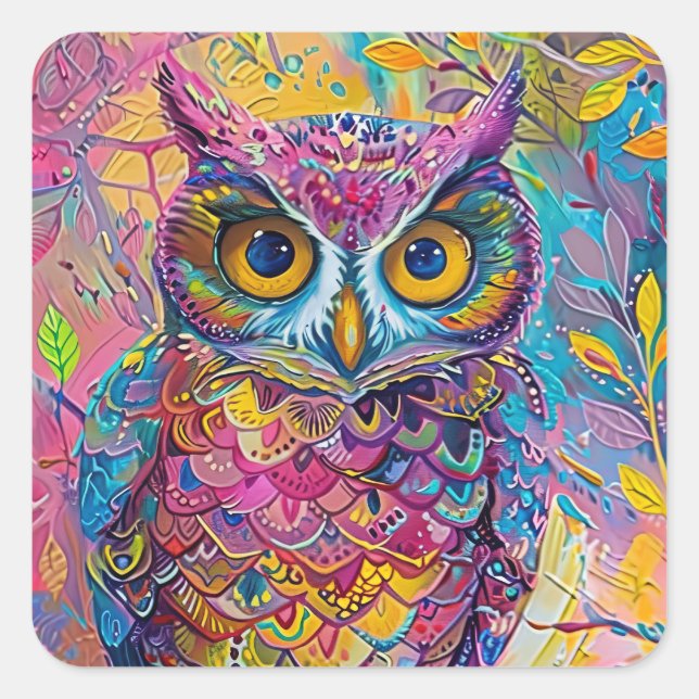 Niedliche Vogelfarbe Abstrakte Vogelart Art Quadratischer Aufkleber (Vorderseite)
