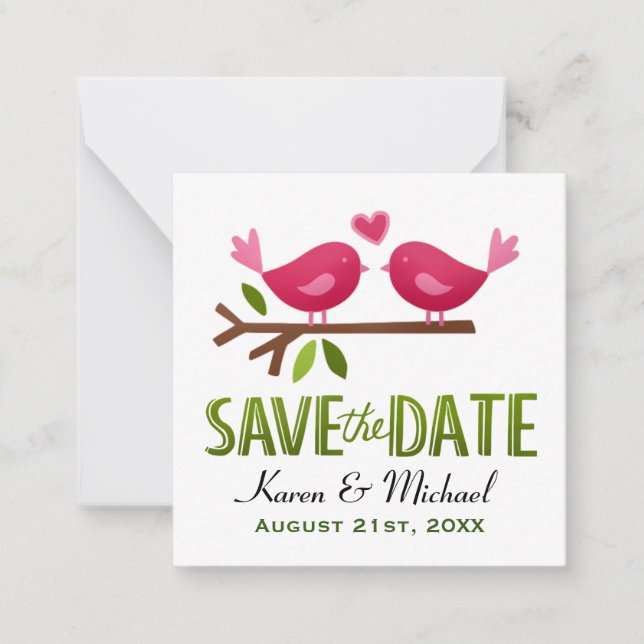 Niedliche Vogelgezwitscher Save the Date Mitteilungskarte (Vorderseite)