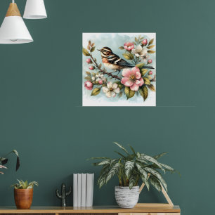 Niedliche Vogelliebhaber Blume Poster
