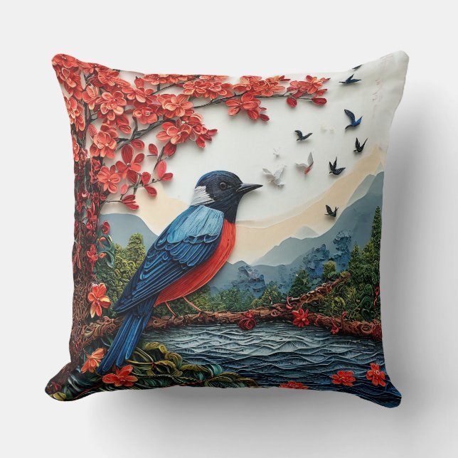 Niedliche Vogelpapierkunst Kissen (Vorderseite)