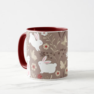 Niedliche Volkskunst Bunny und Blume Tasse
