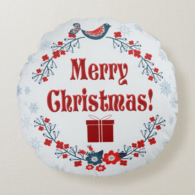 Niedliche Volkskunst frohe Weihnachtsfeier Rundes Kissen (Vorderseite)