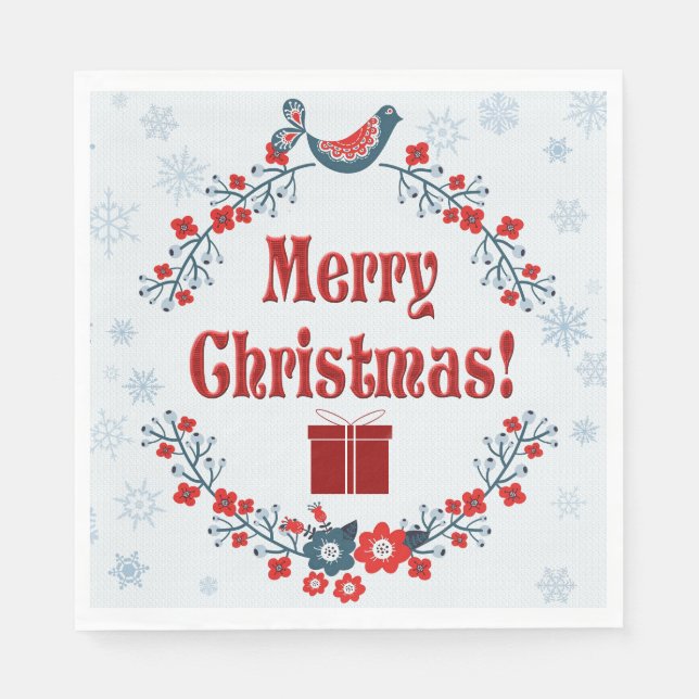 Niedliche Volkskunst frohe Weihnachtsfeier Serviette (Vorderseite)