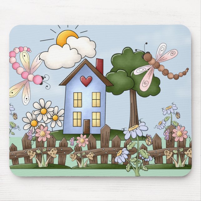 Niedliche Volkslandhaus-und Pfosten-Zaun-Kunst Mousepad (Vorne)