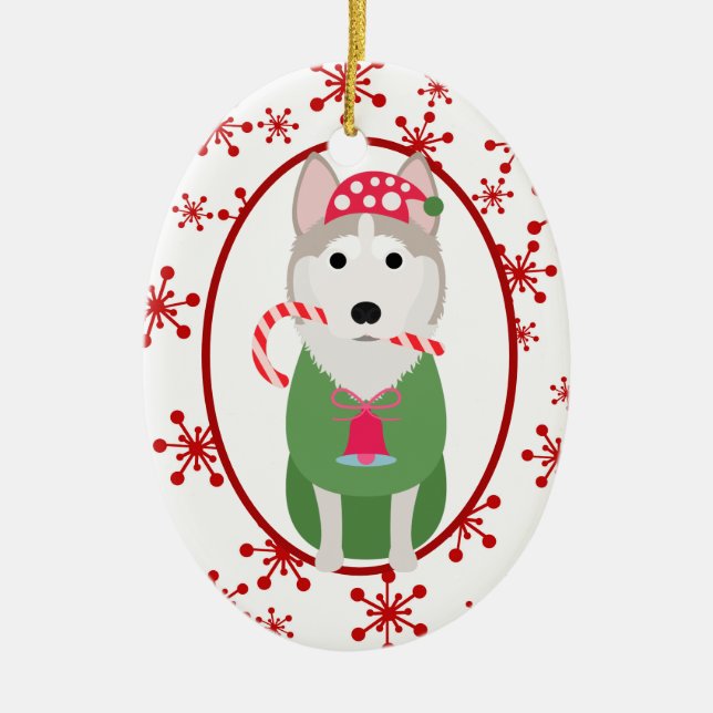 Niedliche Vorlage für den sibirischen Husky Red Sn Keramik Ornament (Vorne)