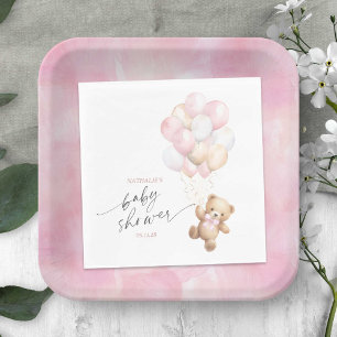 Niedliche Vorwartung Teddy Bär Pink Balloons Dusch Serviette