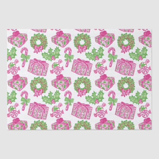 Niedliche Vorweihnachtscreme, rosa und grüne Vortr Seidenpapier (Vorderseite)