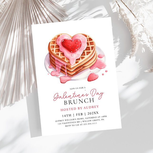 Niedliche Waffeln Valentine Galentines Brunch Einladung (Von Creator hochgeladen)