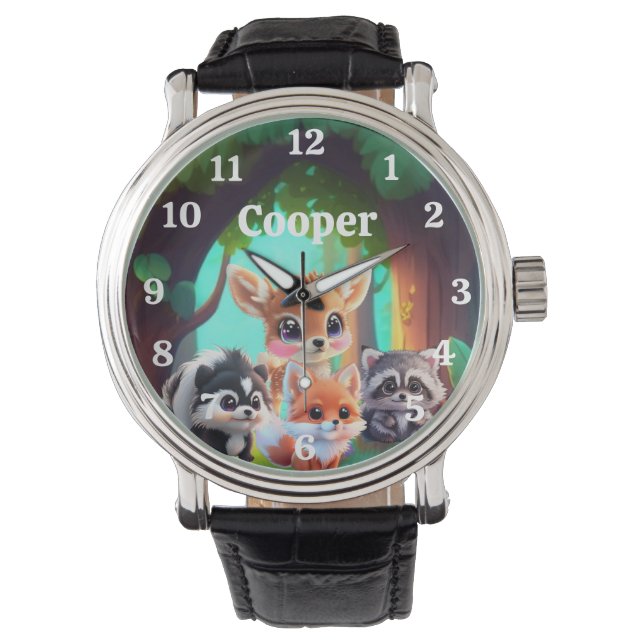Niedliche Waldfreunde Fuchs-Raccoon-Reh Armbanduhr (Vorderseite)