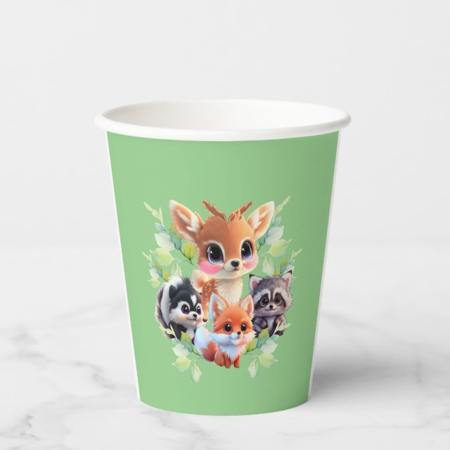 Niedliche Waldfreunde Fuchs-Raccoon-Reh Pappbecher (Vorderseite)
