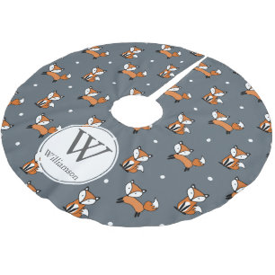 Niedliche Waldfüchse und Polka Dosen Personalisier Polyester Weihnachtsbaumdecke