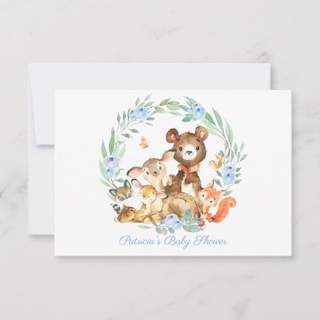 Niedliche Waldgrün Kinderdusche Windelwanne Einladung (Vorderseite)