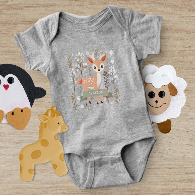 Niedliche Waldhirsche, Waldfreunde Geschlechtsneut Baby Strampler (Woodland Deer, Gender Neutral Baby bodysuit)