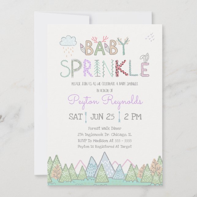 Niedliche Waldkreaturen Baby Sprinkle Einladung (Vorderseite)