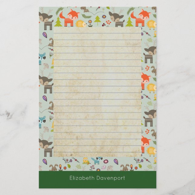 Niedliche Waldkreaturen Tiermuster mit Linienführu Briefpapier (Vorderseite)