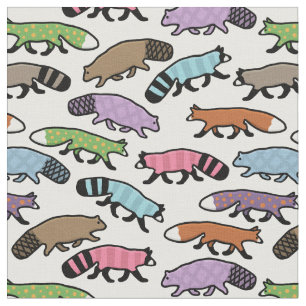 Niedliche Waldpastel Raccoon, Fox, Biber Stoff