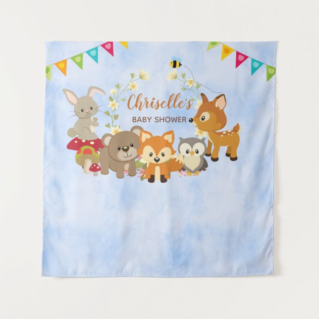 Niedliche Waldtier-Baby-Duschen-Hintergrund-Fahne Wandteppich (Vorderseite)