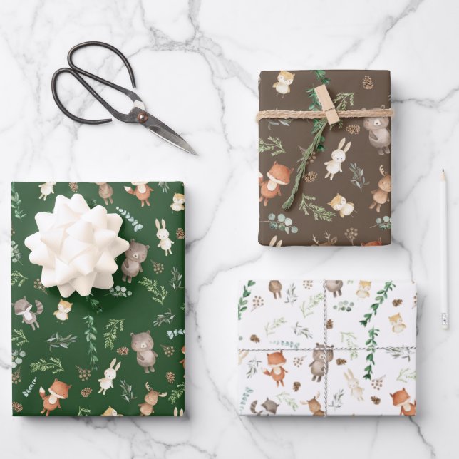 Niedliche Waldtierdusche Geschenkpapier Set (Vorderseite)