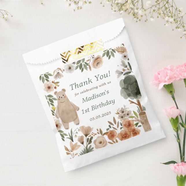 Niedliche Waldtiere 1 Geburtstag Gastgeschenk Beut Geschenktütchen (Versiegelt)