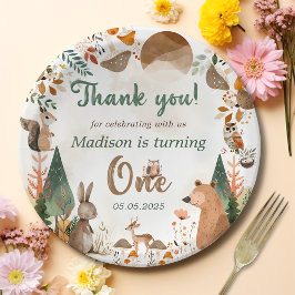 Niedliche Waldtiere 1. Geburtstag Party Pappteller