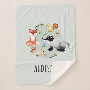 Niedliche Waldtiere Badger & Fox Name Kinder Sherpadecke