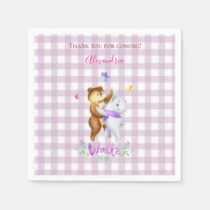 Niedliche Waldtiere Ballroom Waltz Lilac Gingham Serviette