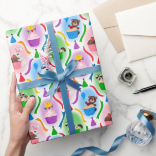 Niedliche Waldtiere & Cupcakes Geburtstag Geschenkpapier