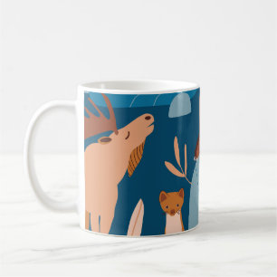 Niedliche Waldtiere, dunkles, nahtloses Design. Kaffeetasse