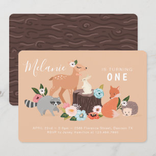 Niedliche Waldtiere Erster Geburtstag Einladung