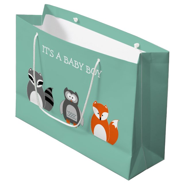 Niedliche Waldtiere Es ist ein Baby Boy Große Geschenktüte (Vorderseite Schrägansicht)