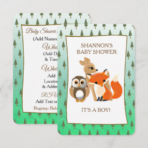 Niedliche Waldtiere Fox Kinderdusche Einladung