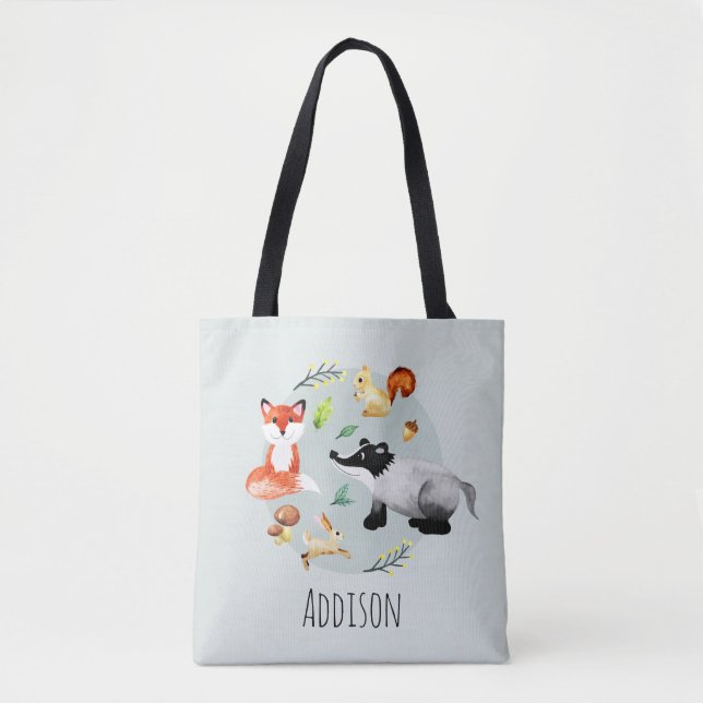 Niedliche Waldtiere Fox und Namenskinder Tasche (Vorderseite)