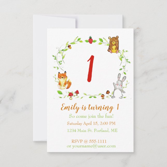 Niedliche Waldtiere Geburtstagsparty Einladung (Vorderseite)