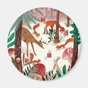 Niedliche Waldtiere, grün und rosa Waldtiere Magnet