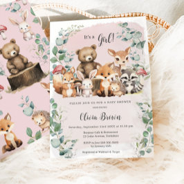 Niedliche Waldtiere Grünpflanzen Girl Baby Dusche Einladung