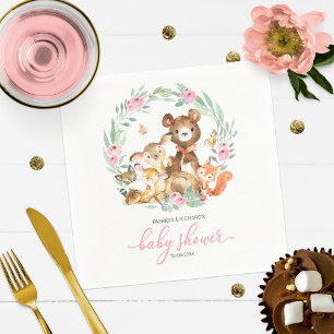 Niedliche Waldtiere Grünpflanzen Kinderdusche Serviette