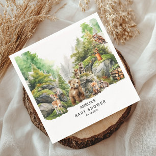 Niedliche Waldtiere Grünpflanzen Kinderdusche Serviette