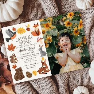 Niedliche Waldtiere Herbst Foto Kindergeburtstag Einladung