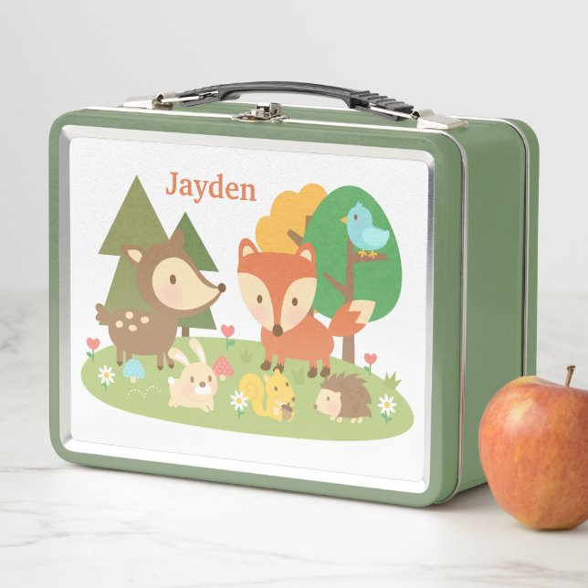 Niedliche Waldtiere Kinder Personalisiert Metall Brotdose (Beispiel)