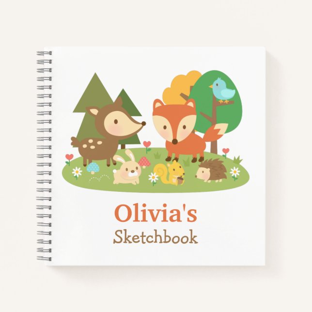 Niedliche Waldtiere Kinder Personalisiertes Sketch Notizbuch (Vorderseite)